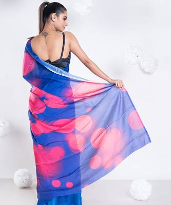Sara satin georgette digital printed  saree in blue color 4