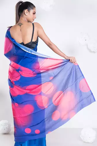 Sara satin georgette digital printed  saree in blue color
