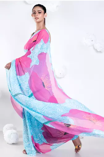 Elle georgette digital printed saree in blue color
