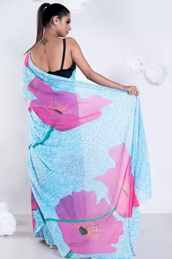 Elle georgette digital printed saree in blue color