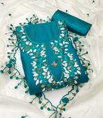 Teal color sequence roman silk straight churidar dress material