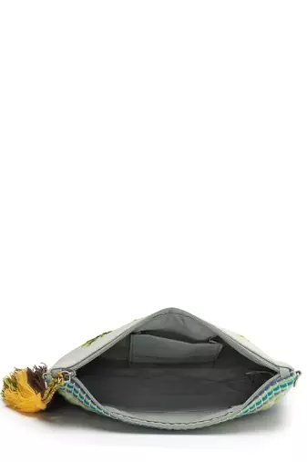 thread bloom pastel green cotton floral embroidered sling bag