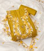 Mustard color sequence roman silk straight churidar dress material