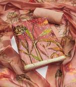 Peach color hand work modal cotton jacquard straight churidar dress material