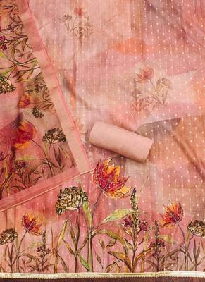 Peach color hand work modal cotton jacquard straight churidar dress material 2