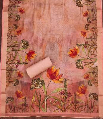 Peach color hand work modal cotton jacquard straight churidar dress material 3