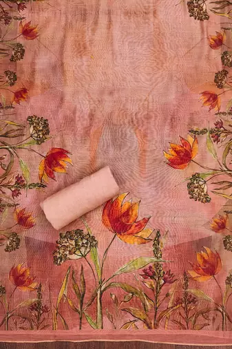 Peach color hand work modal cotton jacquard straight churidar dress material