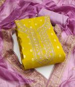 Yellow color weaving simmer silk straight churidar dress material