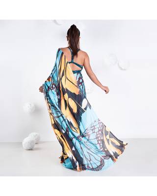 Sylvie satin georgette digital printed  saree in blue color 4