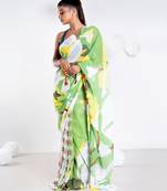 Gisele georgette digital printed  saree in green color