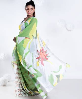 Gisele georgette digital printed  saree in green color 2