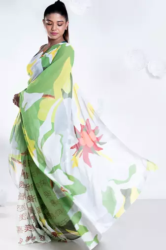 Gisele georgette digital printed  saree in green color