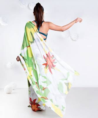 Gisele georgette digital printed  saree in green color 3