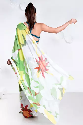 Gisele georgette digital printed  saree in green color