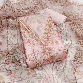 Baby pink color sequence heavy organza straight churidar dress material 1