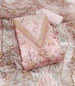 Baby pink color sequence heavy organza straight churidar dress material