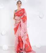 Sephore georgette digital printed  saree in ivory color