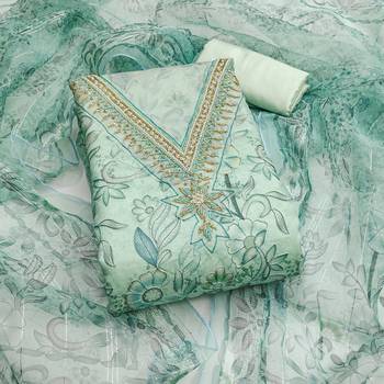 Sea green color sequence heavy organza straight churidar dress material 1