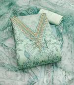 Sea green color sequence heavy organza straight churidar dress material