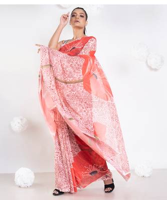Sephore georgette digital printed  saree in ivory color 2