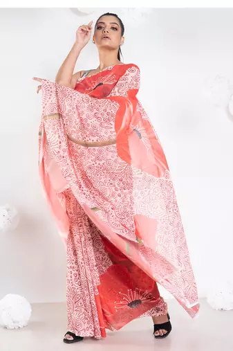 Sephore georgette digital printed  saree in ivory color