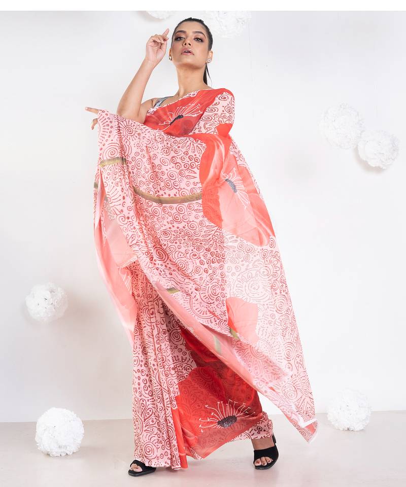 Sephore georgette digital printed  saree in ivory color