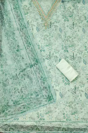 Sea green color sequence heavy organza straight churidar dress material