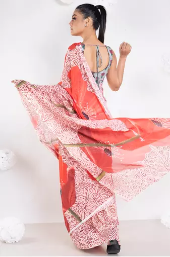 Sephore georgette digital printed  saree in ivory color
