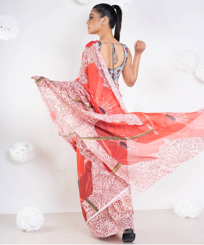 Sephore georgette digital printed  saree in ivory color