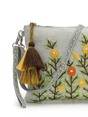 thread bloom pastel green cotton floral embroidered sling bag 8