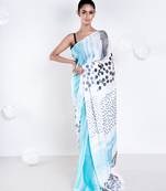 Manon satin georgette digital printed  saree in blue color