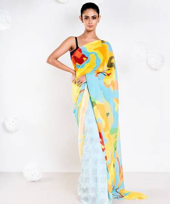 Charlene georgette digital printed  saree in blue color 1