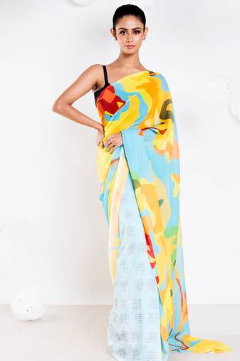 Charlene georgette digital printed  saree in blue color