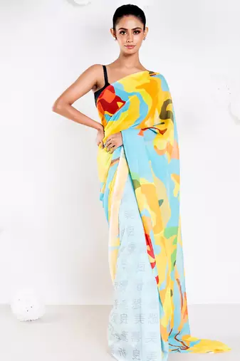 Charlene georgette digital printed  saree in blue color