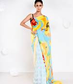 Charlene georgette digital printed  saree in blue color