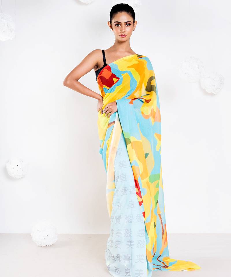 Charlene georgette digital printed  saree in blue color