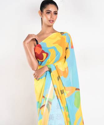 Charlene georgette digital printed  saree in blue color 2