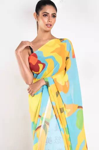 Charlene georgette digital printed  saree in blue color