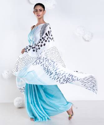 Manon satin georgette digital printed  saree in blue color 2