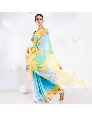 Charlene georgette digital printed  saree in blue color 3