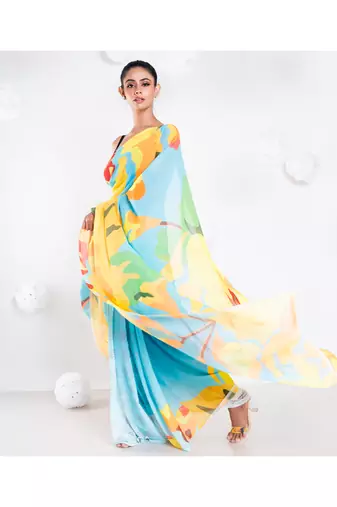 Charlene georgette digital printed  saree in blue color