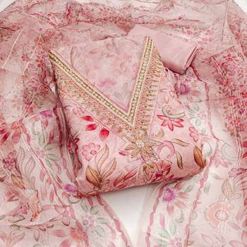 Pink color sequence heavy organza straight churidar dress material 1