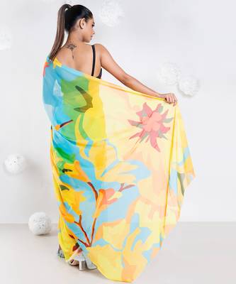Charlene georgette digital printed  saree in blue color 4