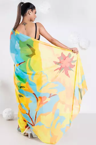 Charlene georgette digital printed  saree in blue color