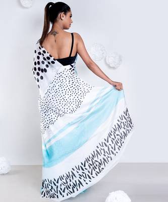 Manon satin georgette digital printed  saree in blue color 3