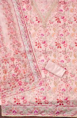 Pink color sequence heavy organza straight churidar dress material 2