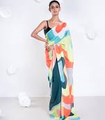 Zoe georgette digital printed  saree in green color