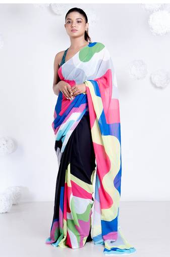 Camella georgette digital printed  saree in black color