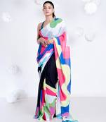 Camella georgette digital printed  saree in black color