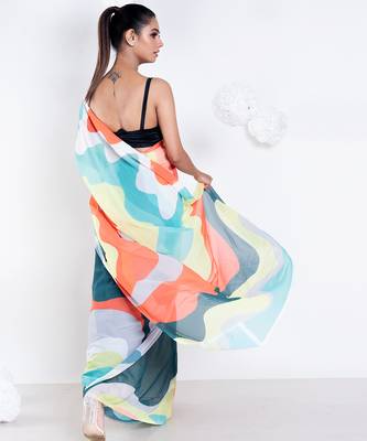 Zoe georgette digital printed  saree in green color 3